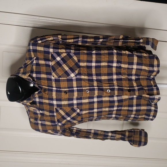 Pine Trail Vintage 1960s 1970s Brown Blue White Flannel Shirt Large - Picture 2 of 6